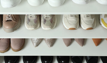 Minimalist shelving with neatly arranged shoes.