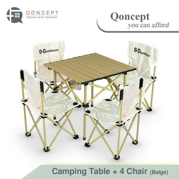 Qoncept Camping Tables and Chairs Heavy Duty Foldable Camping/Beach/Outdoor/Indoor