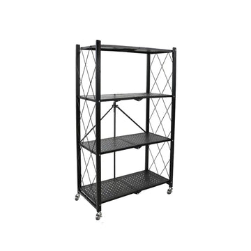 Qoncept Furniture Wyatt 4-Layer Foldable Metal Shelving Storage Organizer with Wheels