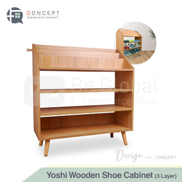 Qoncept Furniture Yoshi Wooden Shoe Rack Cabinet Organizer