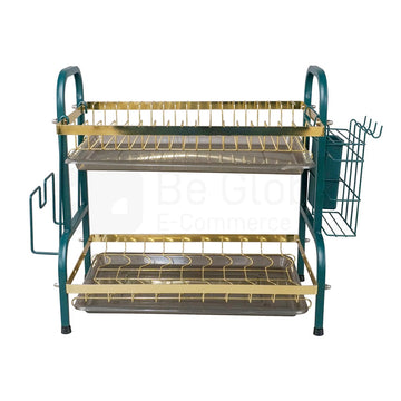 QONCEPT HOMEWARE Olivia 2-Layer Dish Drainer Organizer Green and Gold