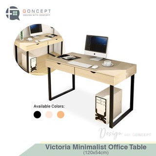 QONCEPT FURNITURE Victoria Home Office Minimalist Desk with 2 Drawers 120cm
