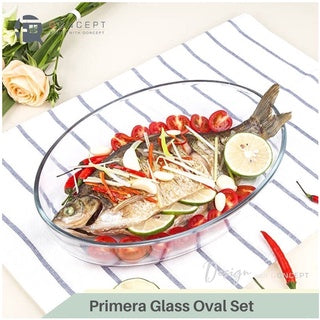 Qoncept Living Primera 3 Piece Oval Microwavable Glass Baking Cooking And Serving Dish Set