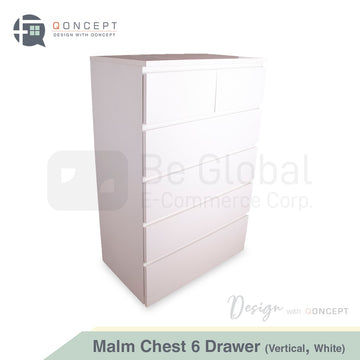 Qoncept Furniture Malm White Minimalist Wooden Chest Drawer - 6 Drawers