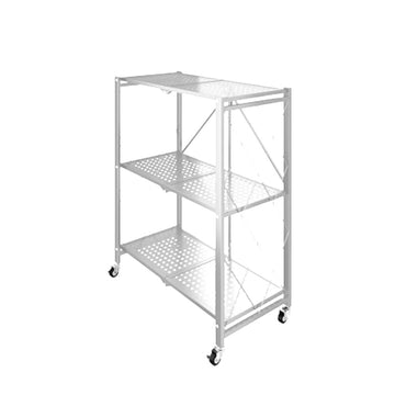 Qoncept Furniture Wyatt 3-Layer Foldable Metal Shelving Storage Organizer with Wheels