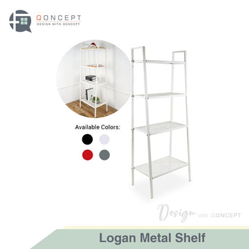 Qoncept Furniture Logan Metal Shelf 4-Tier Multipurpose Shelving Unit