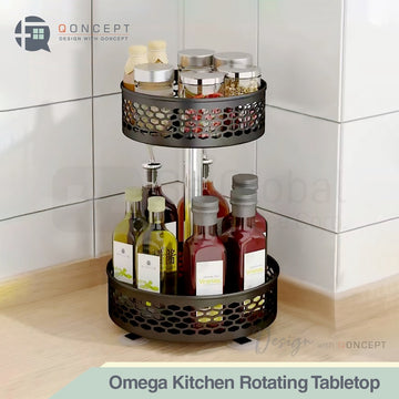 QONCEPT HOMEWARE Omega 2-Layer Multi Purpose 360 Degrees Rotating Kitchen Rack