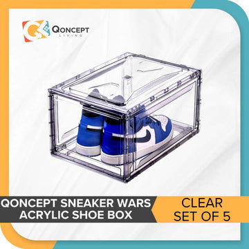 QONCEPT HOMEWARE Sneaker Wars Premium Magnetic Clear Stackable Acrylic Shoe Box - Set of 5