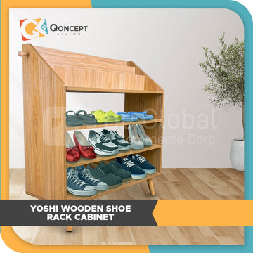 Qoncept Furniture Yoshi Wooden Shoe Rack Cabinet Organizer