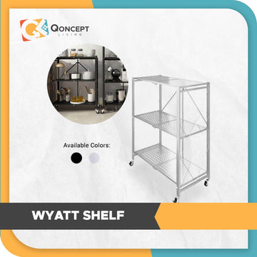 Qoncept Furniture Wyatt 3-Layer Foldable Metal Shelving Storage Organizer with Wheels