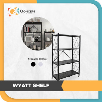 Qoncept Furniture Wyatt 4-Layer Foldable Metal Shelving Storage Organizer with Wheels