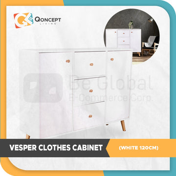 Qoncept Furniture Vesper Space Saver Wooden Clothes Cabinet with Drawer 120cm