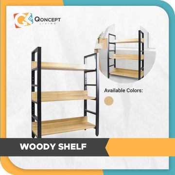 Qoncept Furniture Woody Wooden Shelves 3-Layer Multi-Functional Metal Frame Shelf