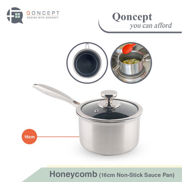 QONCEPT HOMEWARE Oakland Honeycomb Premium Sauce Pan with Cover 16cm (Induction Ready)